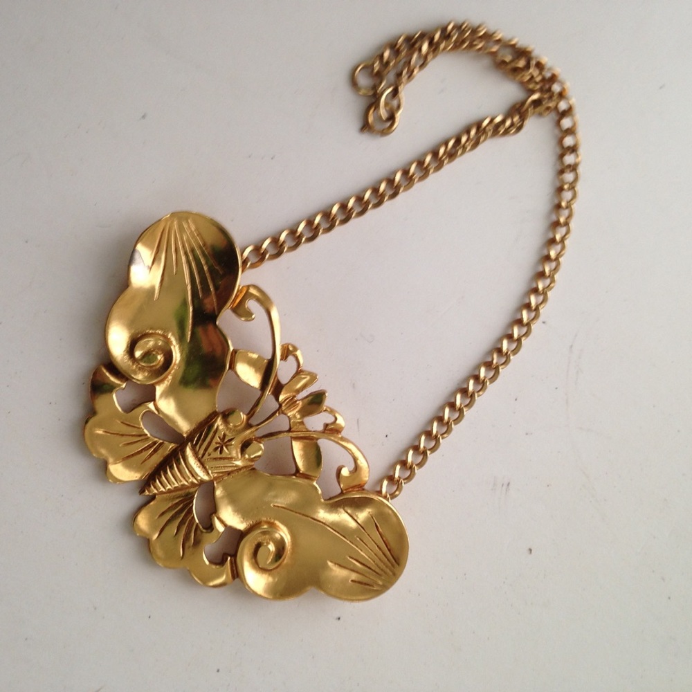 Custom Made, Heavy Gold Plated Butterfly Choker - Picture 2 of 7
